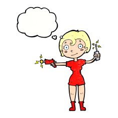cartoon future space girl with thought bubble N11