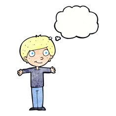 cartoon happy boy with open arms thought bubble N21