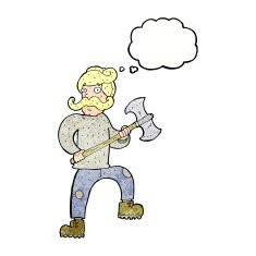 cartoon man with axe thought bubble N11