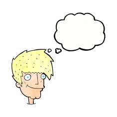 cartoon smiling man with thought bubble N29