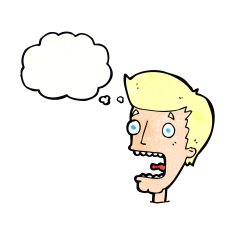 cartoon terrified man with thought bubble N232