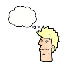 cartoon stressed out face with thought bubble N11