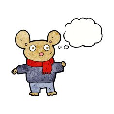cartoon mouse in clothes with thought bubble N11