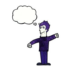 cartoon vampire man with thought bubble N121