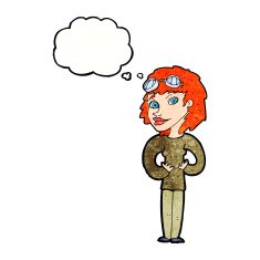 cartoon aviator woman with thought bubble N9