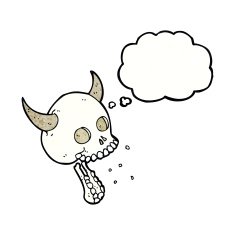 cartoon spooky skull with thought bubble N158