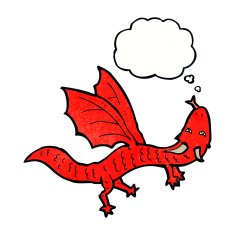 cartoon little dragon with thought bubble N7