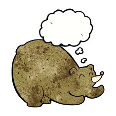 cartoon stretching bear with thought bubble N3