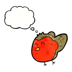 cartoon robin with thought bubble N39