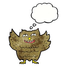 cartoon happy owl with thought bubble N11