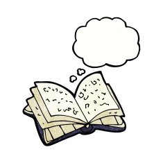 cartoon open book with thought bubble N3