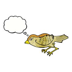 cartoon garden bird with thought bubble N40