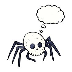 cartoon spooky halloween skull spider with thought bubble N11