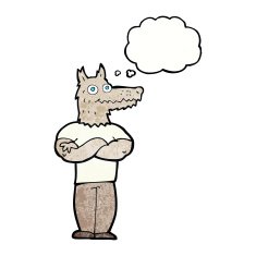 cartoon werewolf with thought bubble N30