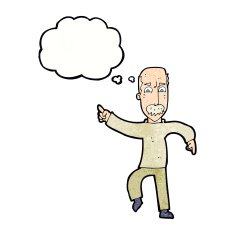 cartoon angry old man with thought bubble N143