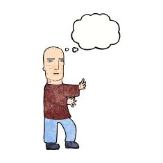 cartoon tough man with thought bubble N21