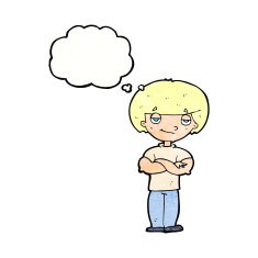 cartoon smug looking man with thought bubble N11