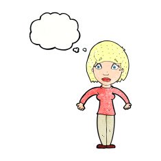 cartoon surprised woman with thought bubble N253