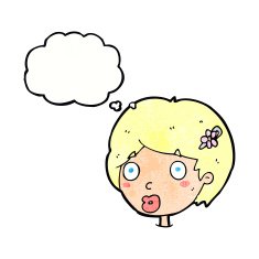 cartoon surprised female face with thought bubble N66