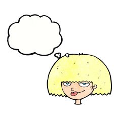 cartoon mean female face with thought bubble N11