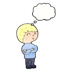 cartoon boy with folded arms thought bubble N20