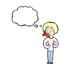 cartoon woman sticking out tongue with thought bubble N11