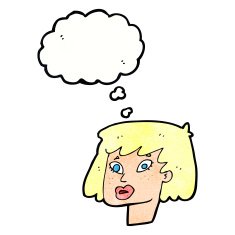cartoon pretty female face with thought bubble N100