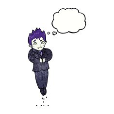 cartoon floating vampire with thought bubble N11
