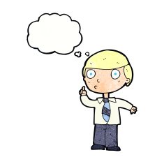 cartoon school boy with thought bubble N11