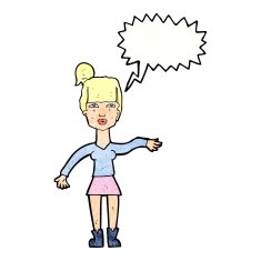 cartoon woman making dismissive gesture with thought bubble N21