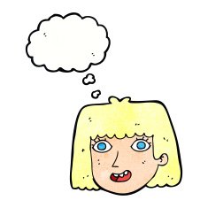 cartoon happy female face with thought bubble N195
