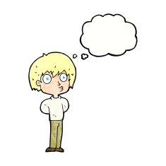 cartoon impressed boy with thought bubble N6