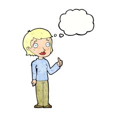 cartoon woman giving thumbs up symbol with thought bubble N70
