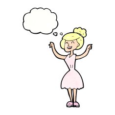 cartoon woman with raised arms thought bubble N11