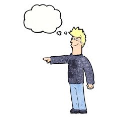 cartoon happy pointing man with thought bubble N21