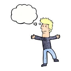 cartoon stressed man with thought bubble N70