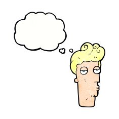 cartoon bored man's face with thought bubble N10