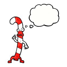 cartoon dancing christmas candy cane with thought bubble N22