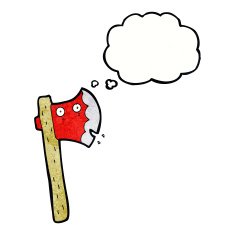 cartoon axe with thought bubble N7