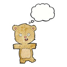 cartoon dancing teddy bear with thought bubble N3