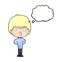 cartoon whistling boy with thought bubble N11