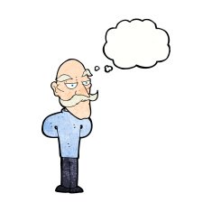 cartoon old man with mustache thought bubble N33