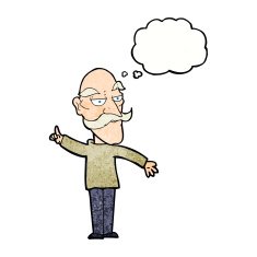 cartoon old man telling story with thought bubble N11