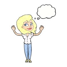 cartoon woman giving up with thought bubble N11