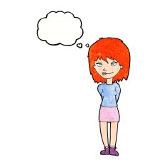 cartoon happy woman with thought bubble N267
