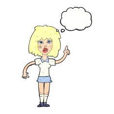 cartoon tough woman with idea thought bubble N10