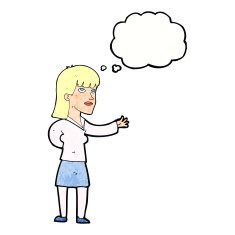 cartoon woman explaining with thought bubble N53