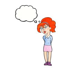 cartoon pretty girl tilting head with thought bubble N11