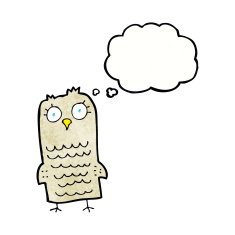 cartoon owl with thought bubble N69