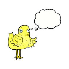 cartoon bird waving wing with thought bubble N11